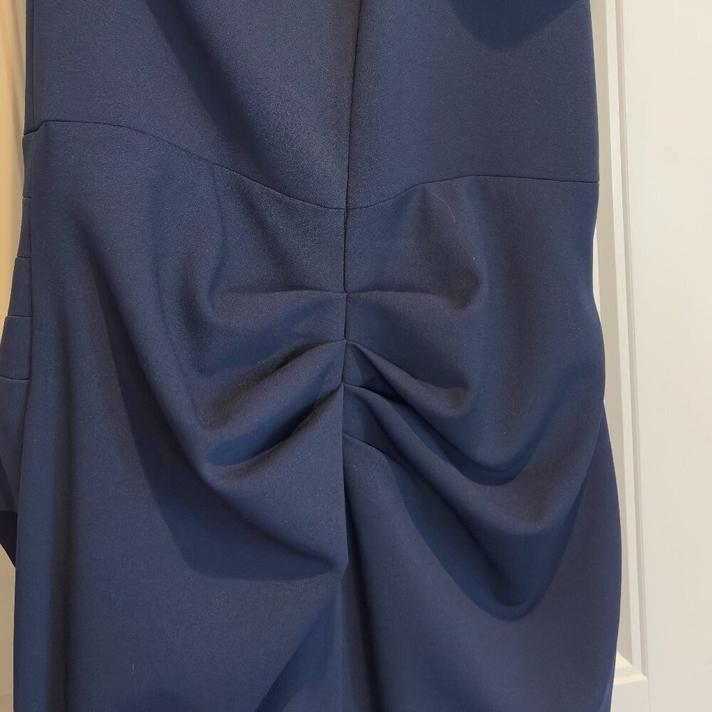 Navy One Shoulder Ruffle Crepe Evening Gown by AQUA | Women's Size 12 - Picture 8 of 8